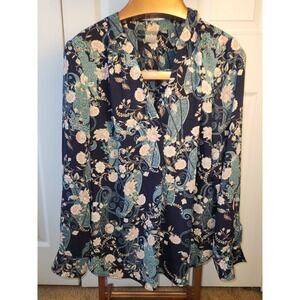 Soho New York & Company Navy Blouse With Floral And Paisley Print